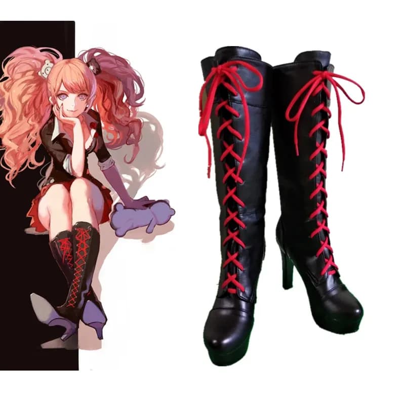 LQSBluuCosplay Anime Enoshima Junko Stivali Cosplay Stringati Scarpe Tacco Alto Nuovo + Trasporto di Goccia in Pelle Pu