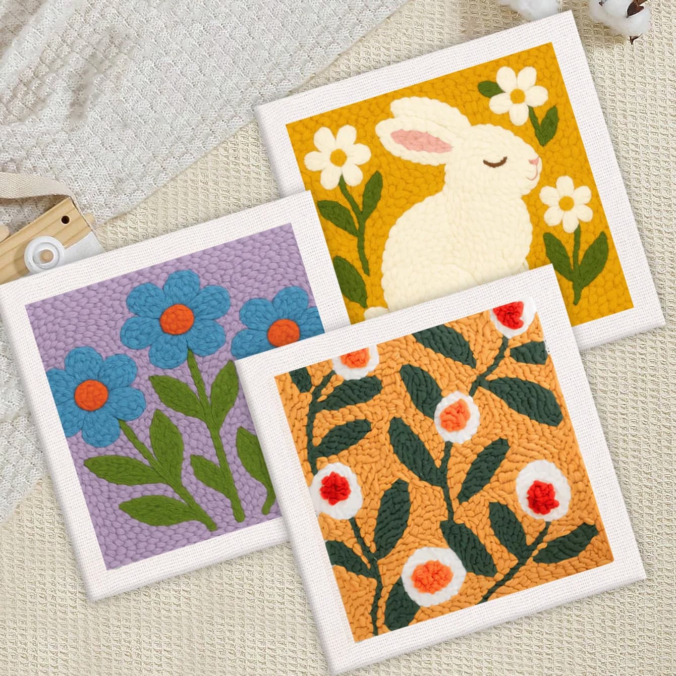 RUOPOTY Square Punch Needle Embroidery Set With Frame for Adults Yarns And Sewing Needles Plants Painting Arts Diy Needlework