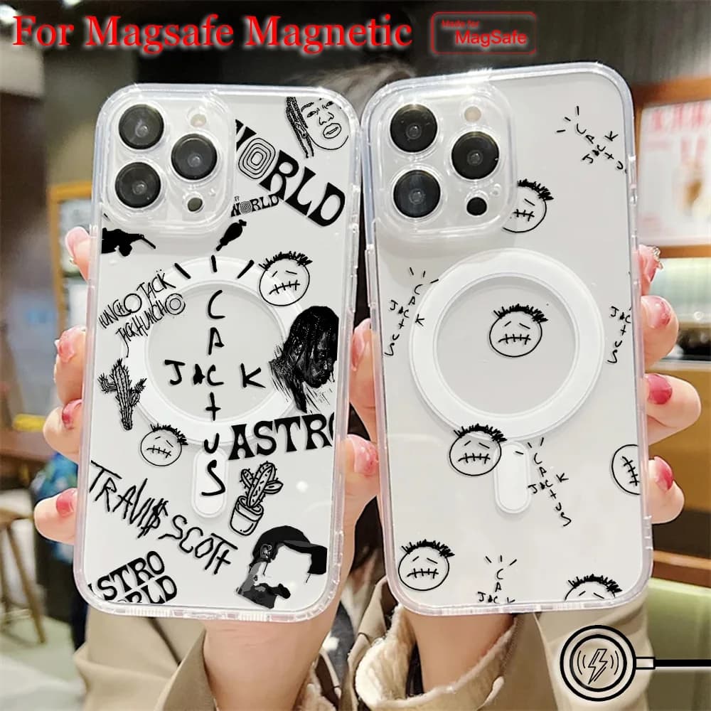 Custodia magnetica per telefono di lusso Travis Scott Cactus Jack Magsafe per iPhone 16 15 14 13 12 11 8 7 Plus Pro Max X XR Cover morbida e trasparente