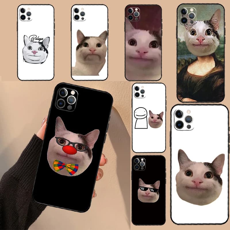 Cover Protettiva per iPhone con Faccia Sorridente di Gatto Beluga Meme per iPhone 17 16 15 14 13 12 11 Pro Max mini 16 Plus 16e 17 Air