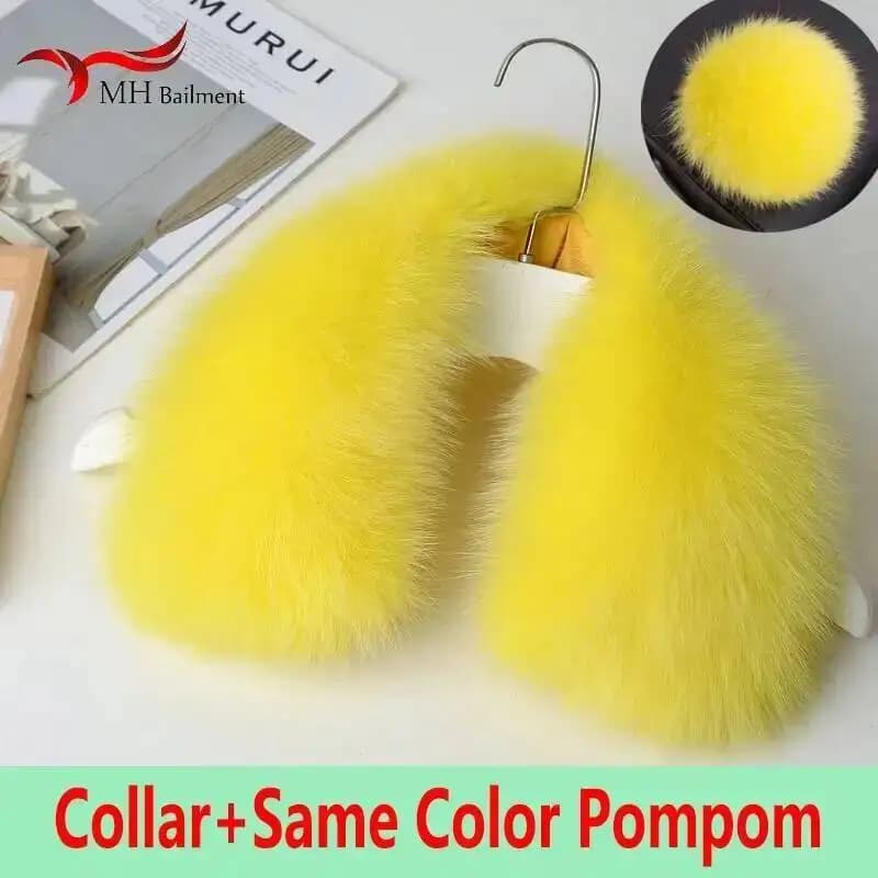 100% Natural Fox Fur Collar Women Winter Coat Hood Decor Furry Fur Collar Thick Neck Warmer Fur Shawl Plus Same Color Pompom