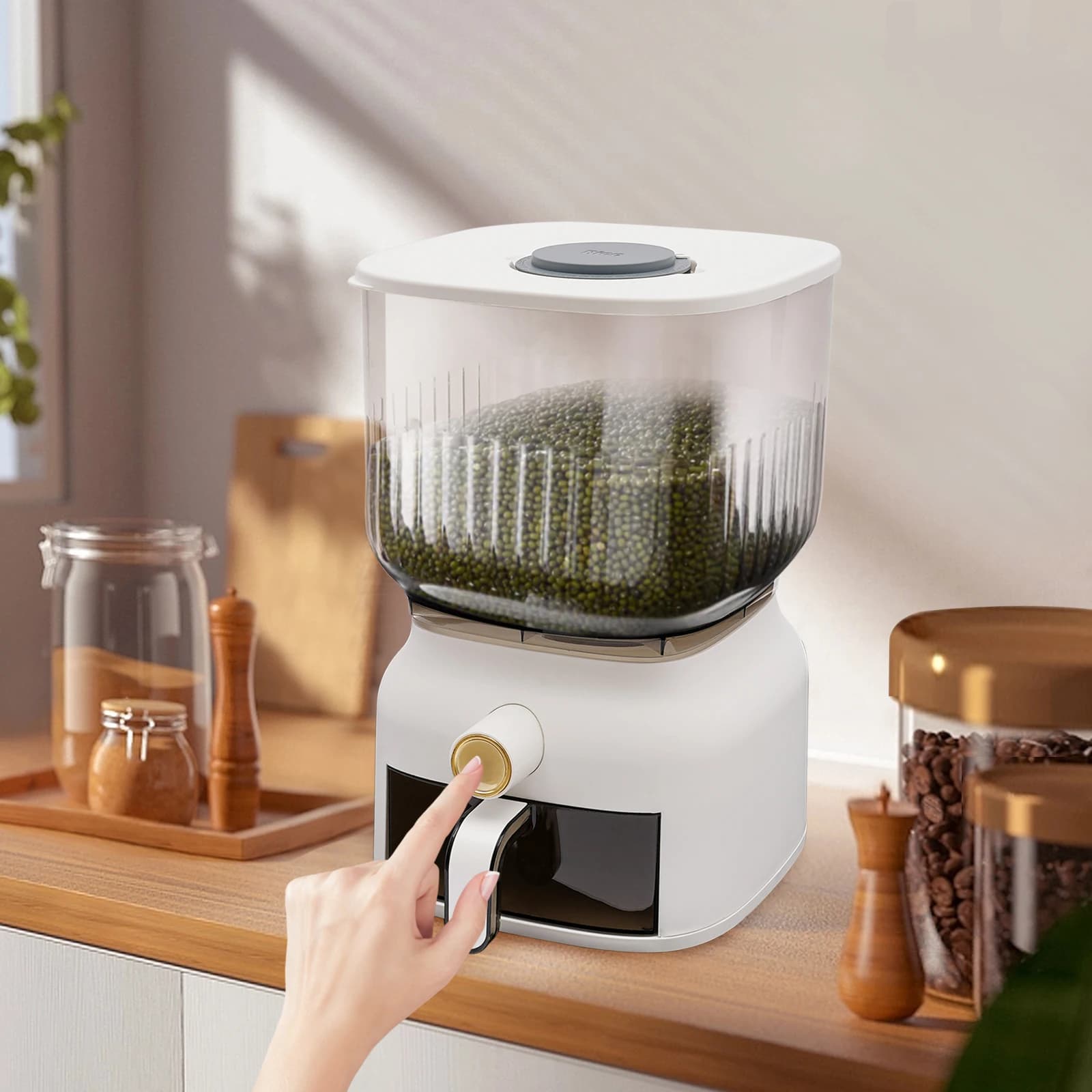 Dispenser di riso da 22 libbre, grande contenitore sigillato per la conservazione dei cereali con tazza di riso, dispenser per alimenti, organizer da cucina per riso, fagioli, cereali