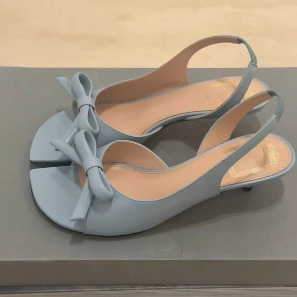 Sandals 2026 Summer Light Blue Fashionable Square Head Side Empty High Heels Women's Thin Heels