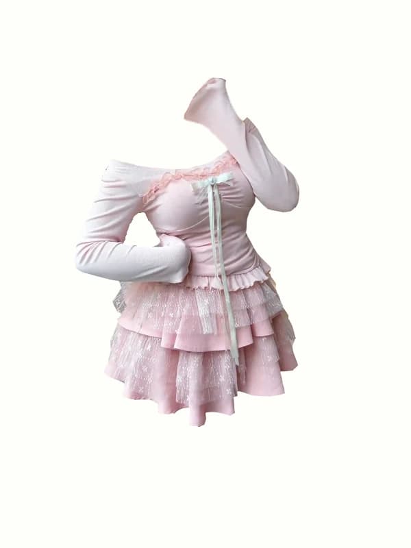 Completo Moda Taglie Forti: Top Slimming a Maniche Lunghe e Gonna a Vita Alta con Effetto Puffy, Stile Dolce e Piccante, per Donne Giovani