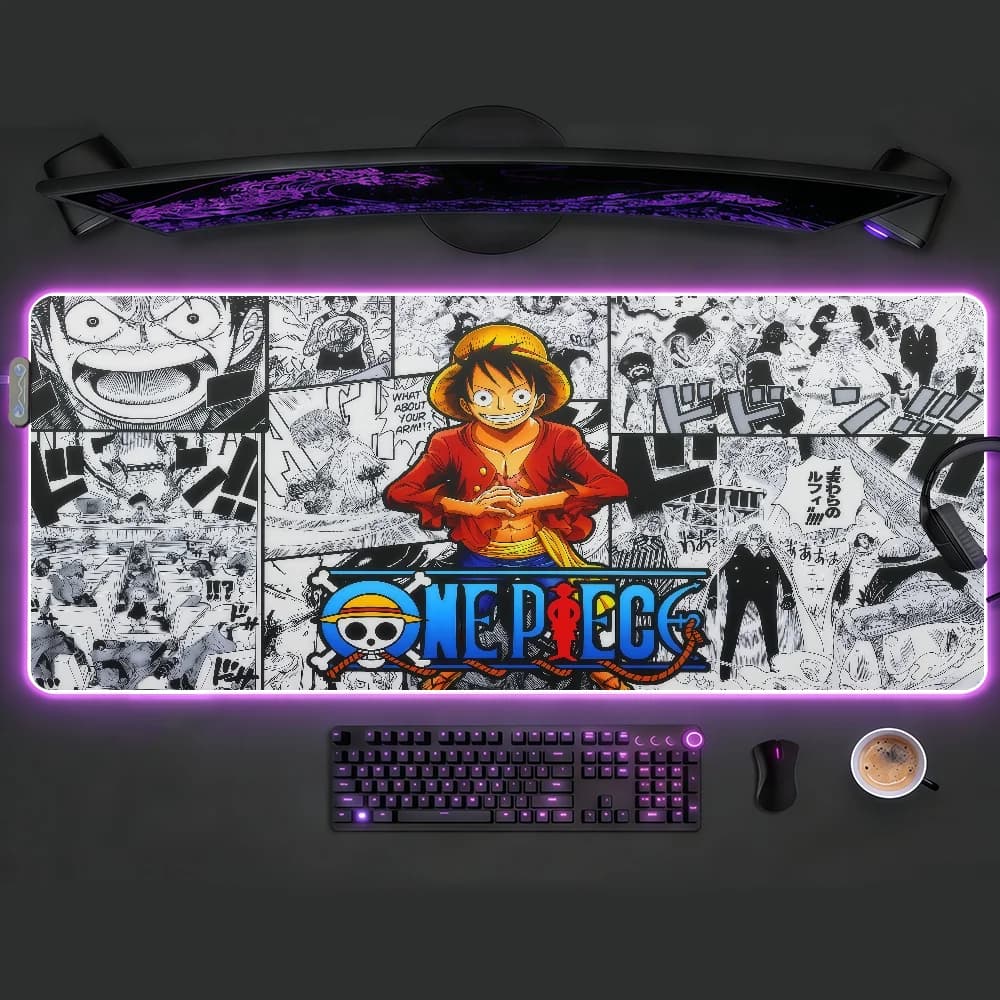 Tappetino per mouse Comic O-One P-Piece con luce LED RGB, tastiera da gioco colorata, copertura antiscivolo, superficie impermeabile