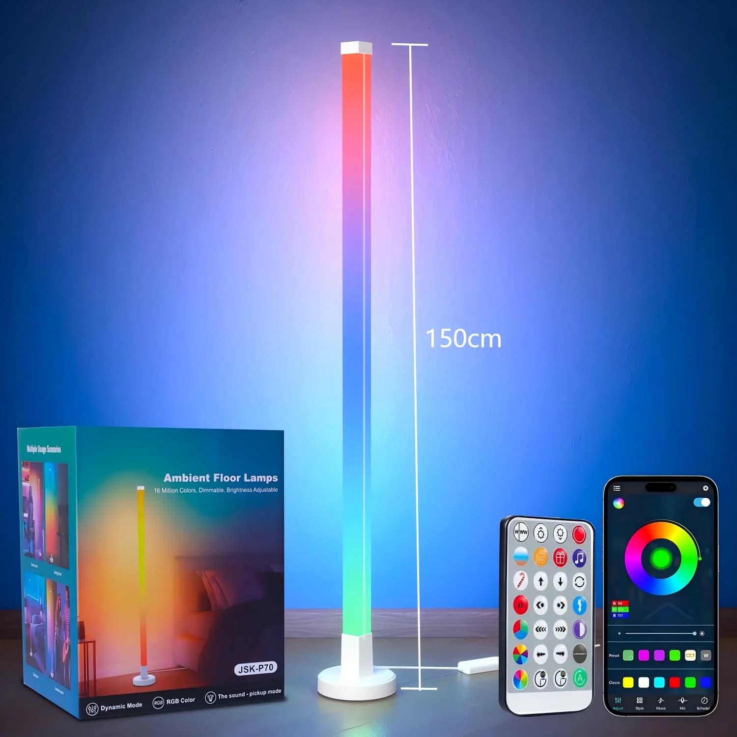 Lampada da terra angolare Lampada da angolo RGB intelligente con app e telecomando Lampada da terra per sincronizzazione musicale con 16 milioni di colori fai-da-te