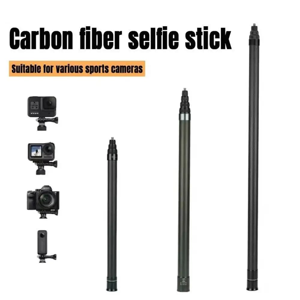 Bastone selfie regolabile in fibra di carbonio con filettatura da 1/4 di pollice Mini fotocamera Bastoncini selfie antiscivolo per Insta360 X3 GO3 Action 4 DJI GoPro