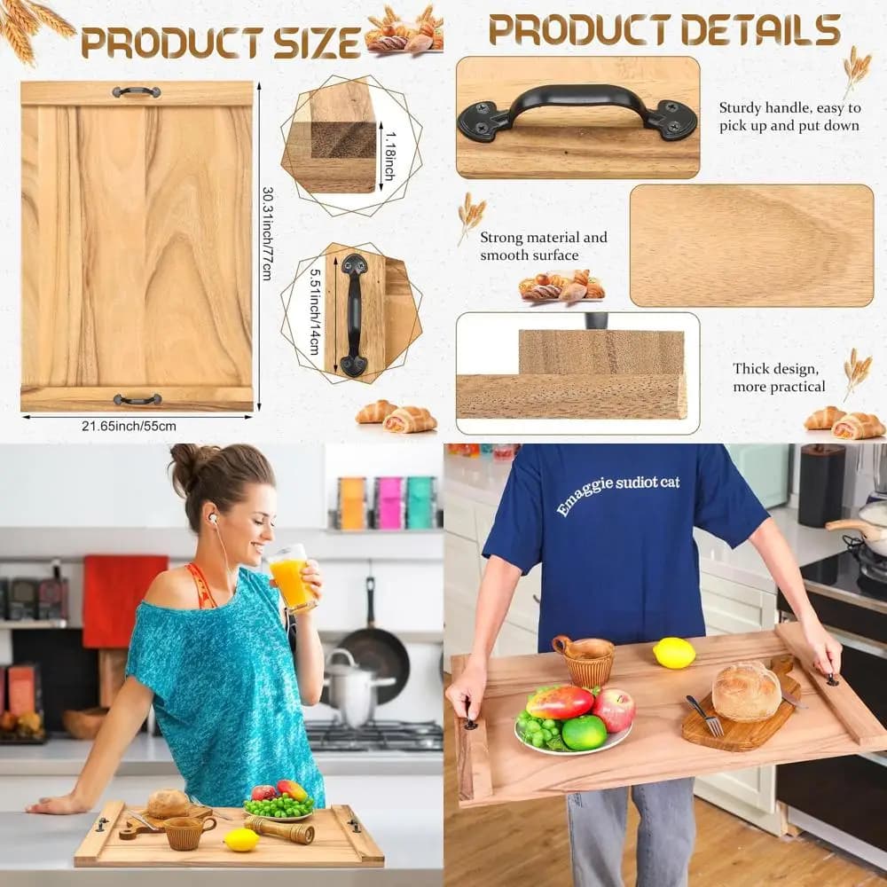 Grande tagliere per noodle in legno 30x22 e copertura per fornello - Tagliere da cucina con manico