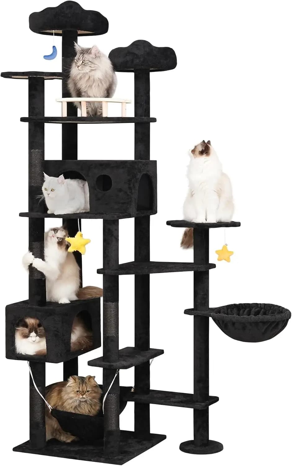 Grande Albero per Gatti, Torre Multi-Livello con Tiragraffi, Amache e Letti Morbidi, Nero