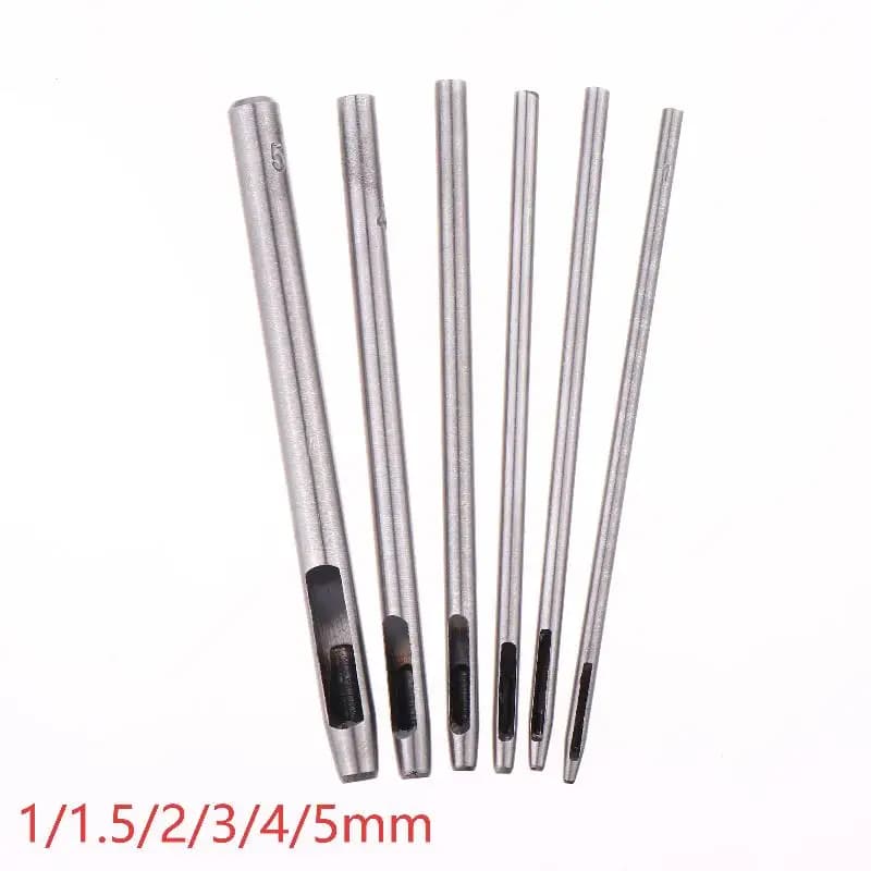 Set di punzoni cavi da 6 pezzi Kit di strumenti per punzonatura per fori rotondi Lavorazione artigianale in pelle d'acciaio per cinturino in tessuto e plastica