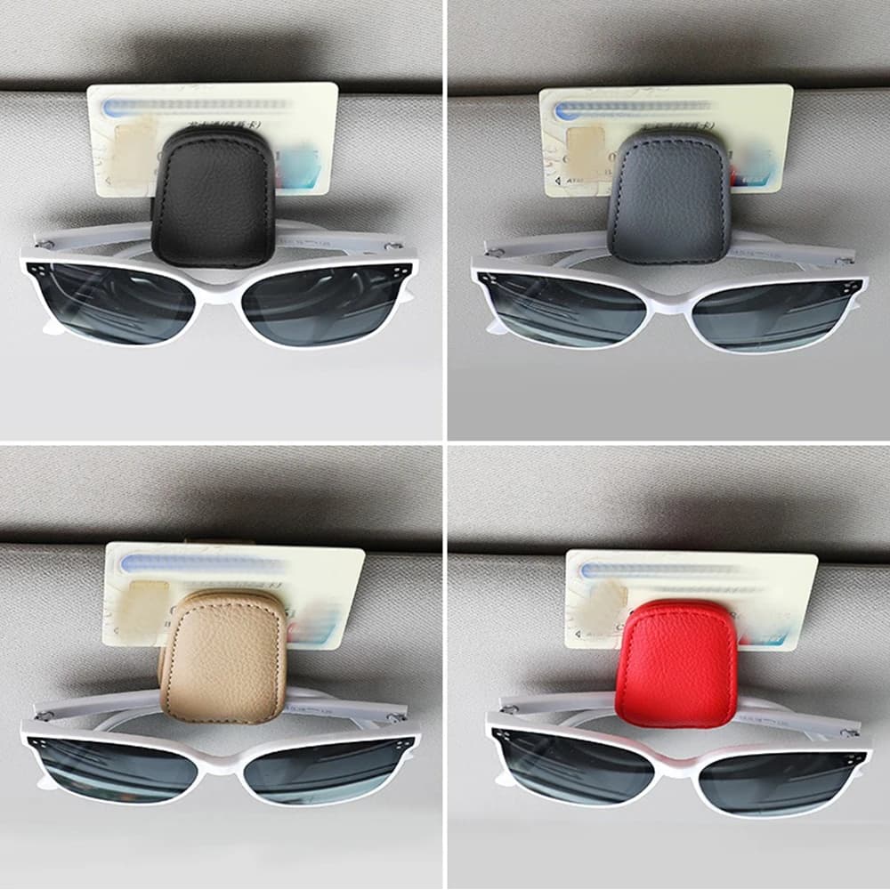 Visiera parasole per auto Clip per occhiali da sole Custodia magnetica per occhiali in pelle di vacchetta Porta biglietti Porta carte Accessori interni per auto