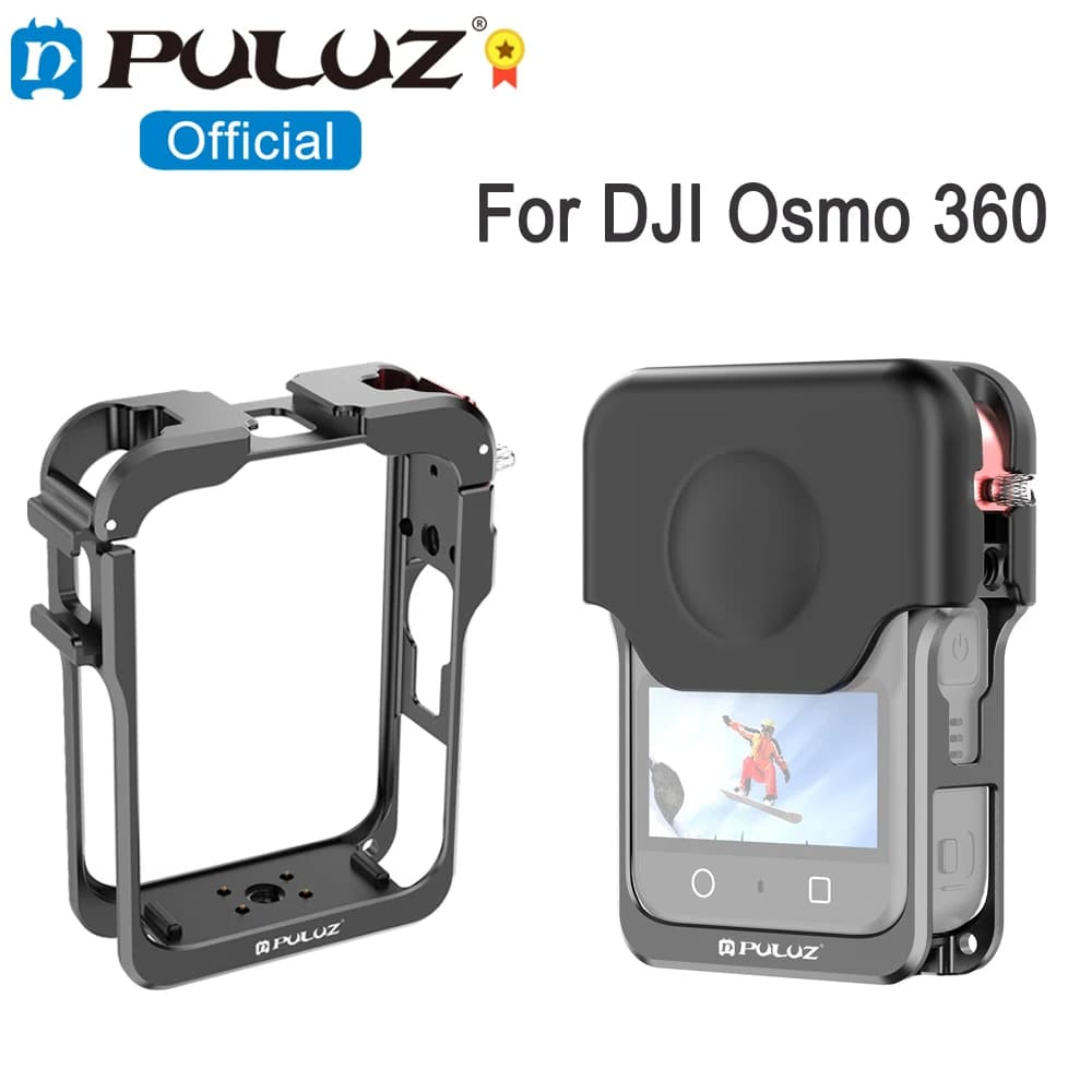 PULUZ Per DJI Osmo 360 Action Camera Cage Gabbia magnetica a sgancio rapido Gabbia metallica Telaio di espansione per pattino freddo in lega di alluminio con copriobiettivo
