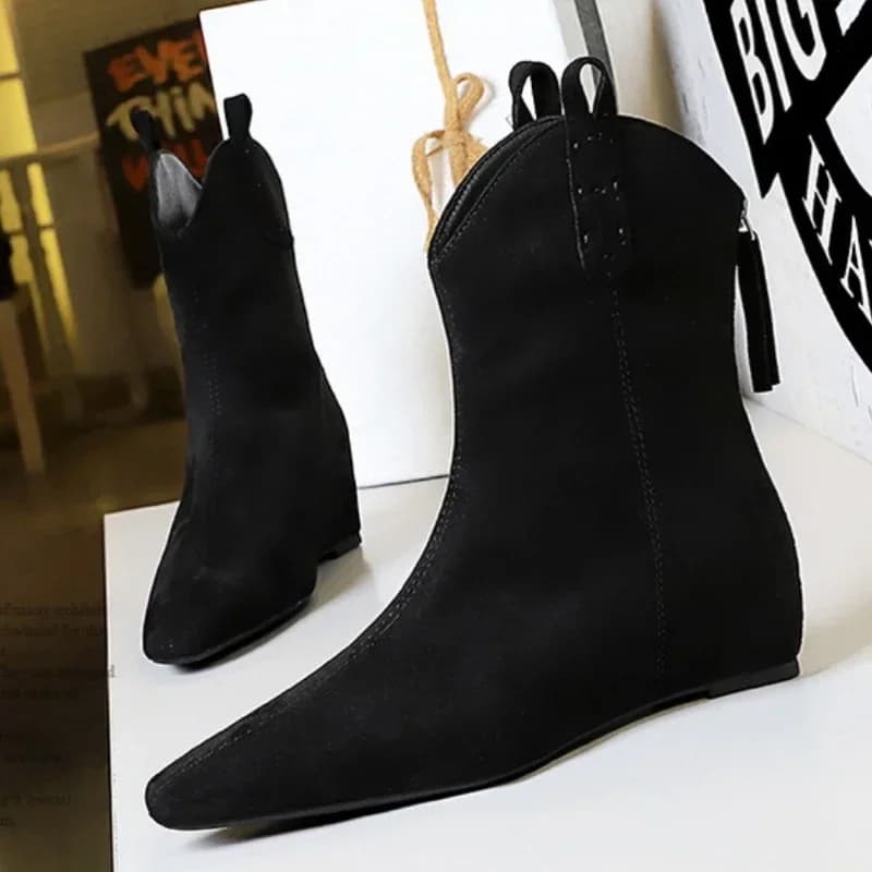 BIGTREE Stivali Occidentali da Donna con Tacco Spesso Stivali da Donna con Zeppa in Pelle Scamosciata Sintetica Autunno Nuovo Cucito Slip on Cavaliere a Punta Botas Mujer