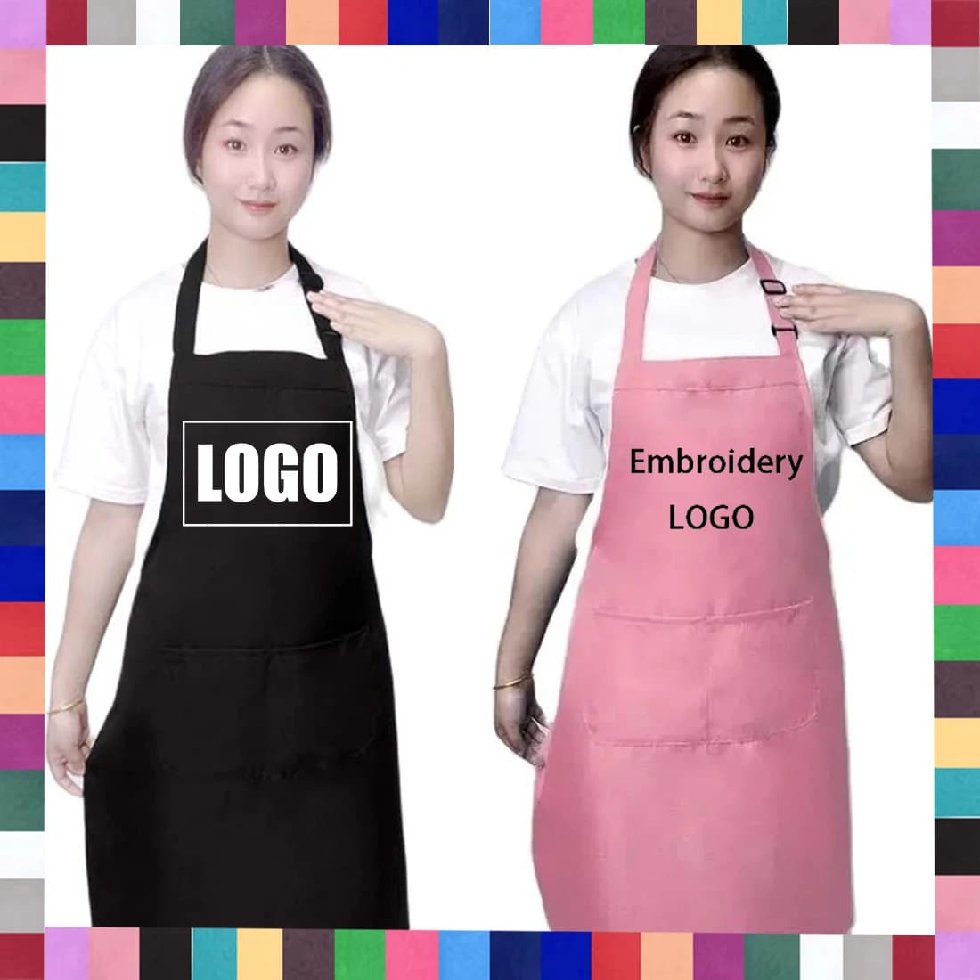 Grembiuli con LOGO personalizzato in 18 colori per donna uomo chef lavoro griglia ristorante bar negozio caffè bellezza unghie studi grembiule sottile uniforme