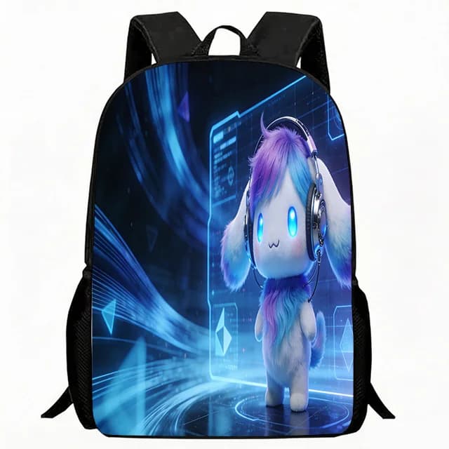 Borsa per bambini Cyberpunk Music Puppy Print Zaino da scuola Zaino casual regolabile e traspirante per bambini Zaino casual leggero e resistente per bambini