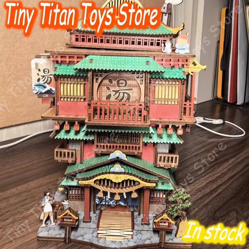 Tonecheer Kit di Costruzione 3D Fai-da-Te in Legno a Tema Spa, Puzzle con Blocchi, Coperchio Apribile a Induzione, Decorazione Creativa, Regalo