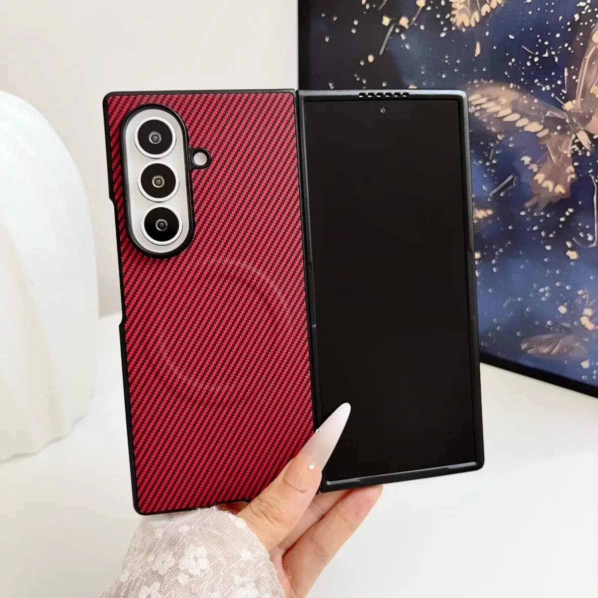 Carbon Fiber Pattern Leather for Magsafe Magnetic Phone Case for Samsung Galaxy Z Fold 8 7 6 4 5 3 Fold8 Fold7 Protective Cover