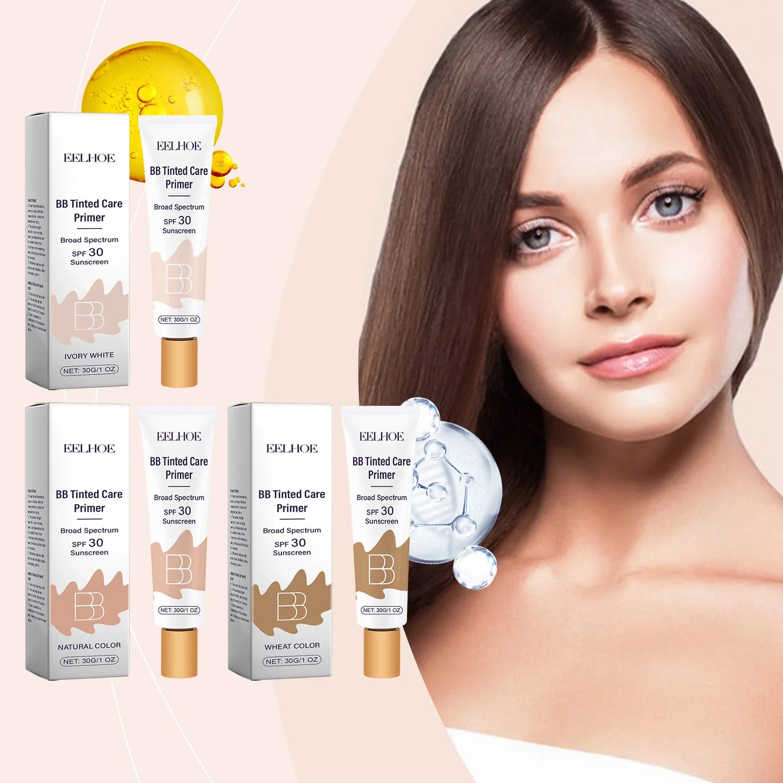 Serie di BB Cream Protettive, Copre le Imperfezioni del Viso, Leggera, Idratante e Nutriente, Crema Nude per Protezione Quotidiana