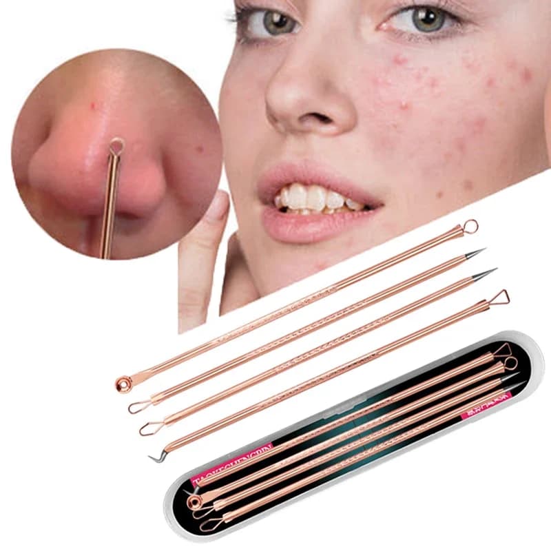 Comedone Comedone brufolo Belmish rimozione dell'acne aghi detergente per pori del viso estrattore strumenti per la cura della pelle del viso bellezza-salute 4 pz/set