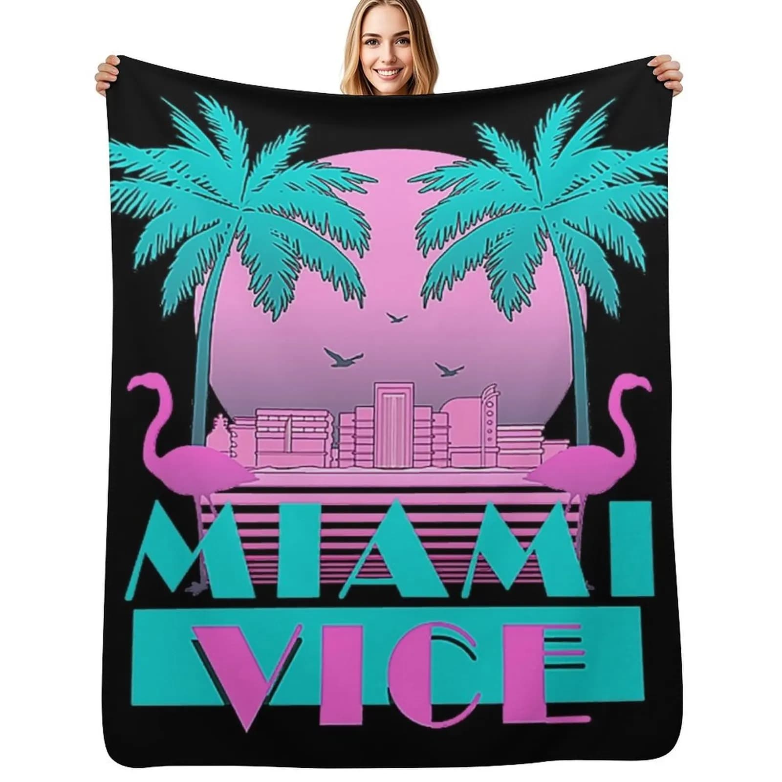 Miami Vice - Retro 80s Design Throw Blanket Thermal For Sofa Thin Polar Sleeping Bag Warm Beach Blankets