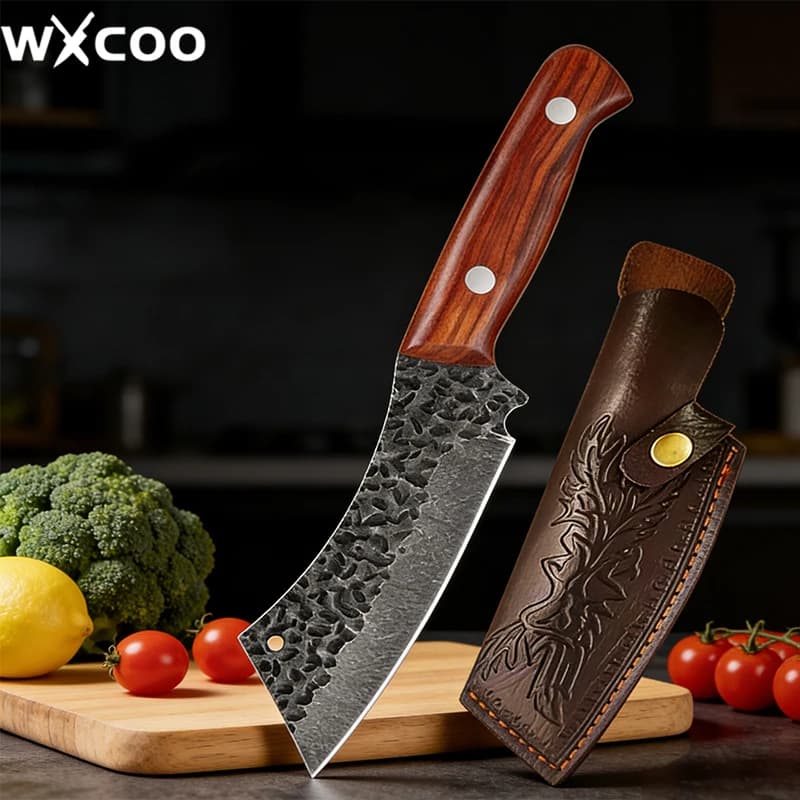 Coltello da Cucina WXCOO Forgiato a Mano per Verdure, Carne e Frutta con Custodia, Accessori da Cucina