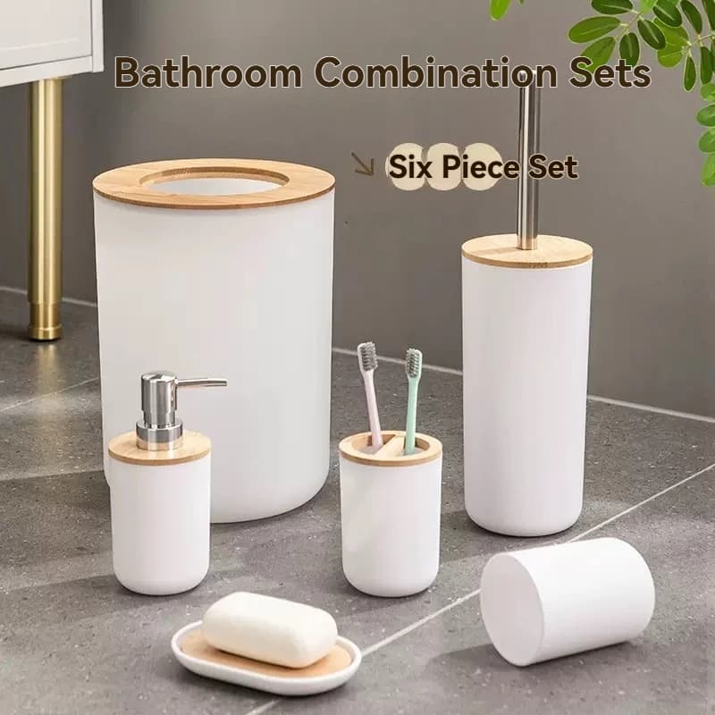 Set da sei pezzi per bagno domestico, tazza per spazzolino e set spazzolino per WC, pattumiera, lavabo, pulizia del bagno e articoli da toeletta