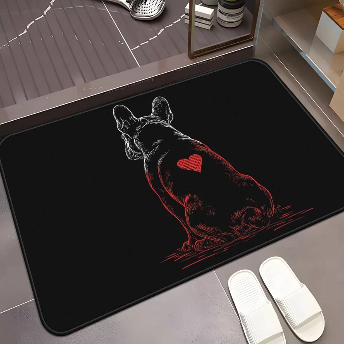 1 tappetino per porta stampato HD Dog'S Dark Kiss - Microfibra antiscivolo, assorbente, poliestere lavabile in lavatrice, ideale per bagno, camera da letto