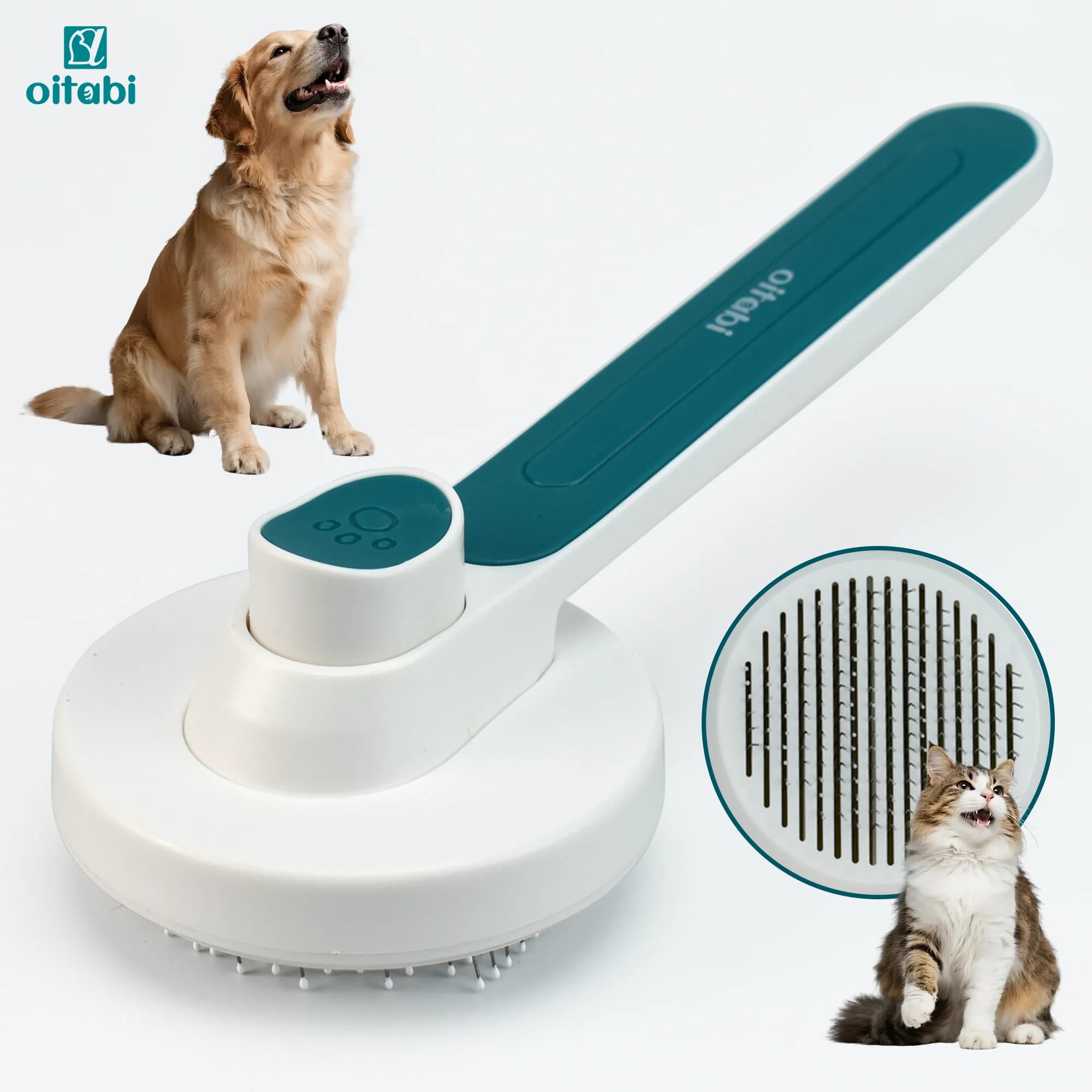 Spazzola Autopulente Oitabi per Cani e Gatti, Spazzola per Peli di Animali Domestici per Pelo Lungo e Corto, Facile da Pulire, Rimozione Peli Retrattile