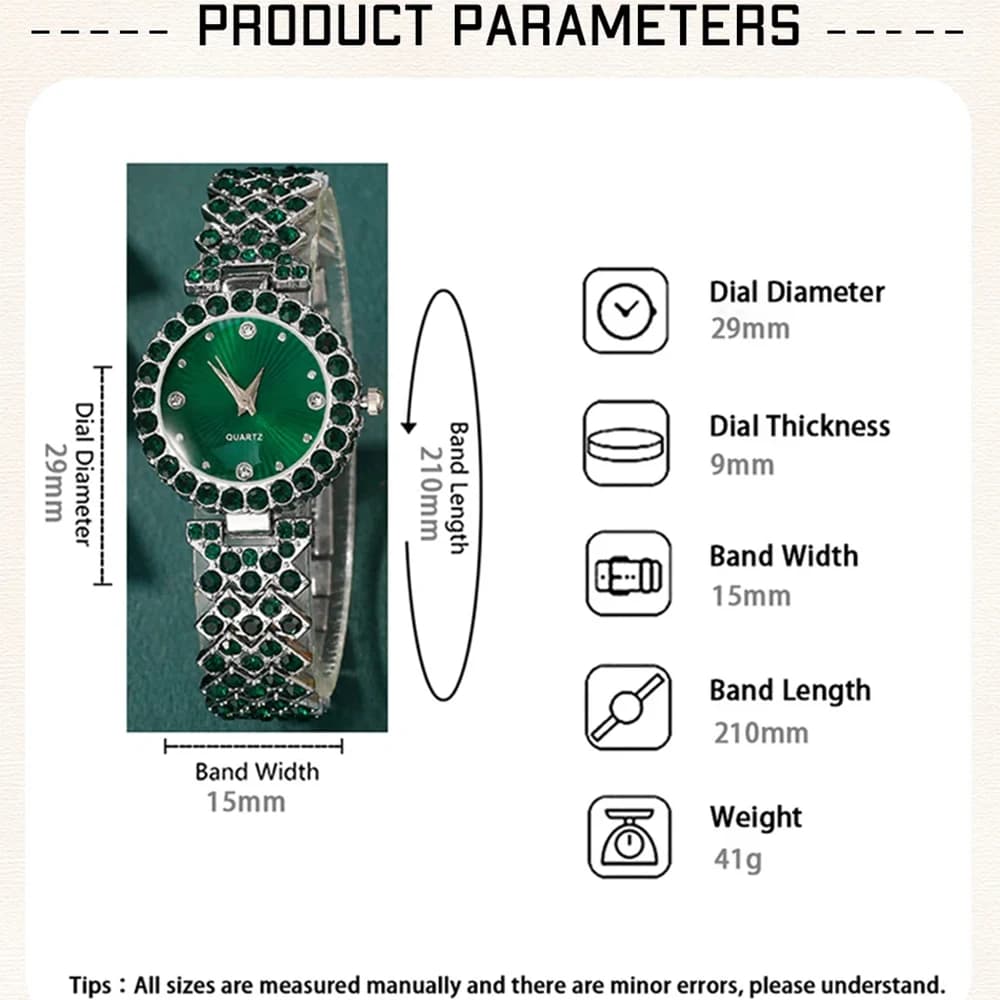 Luxury Heart Rhinestone Jewelry Watch Set, Quartz Wristwatch With Ring Necklace Earrings, Simple Elegant Dress Gift For Women