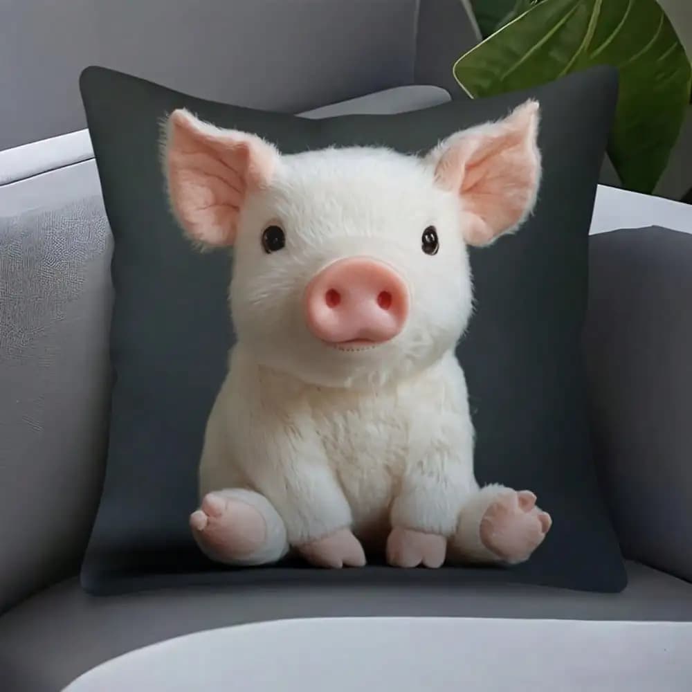 1pc Adorable Piglet Design Ultra-Soft Short Plush Pillow Cover, 45.01x45.01 cm, White Cartoon Pig Pattern