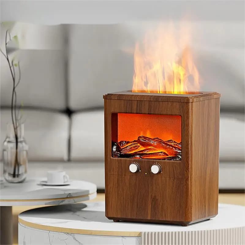 Umidificatore a colori in legno con fiamma automatica senza acqua da 3 litri per regali per la casa e l'ufficio Diffusore di aromi con illuminazione a carbone simulato di nuovo design