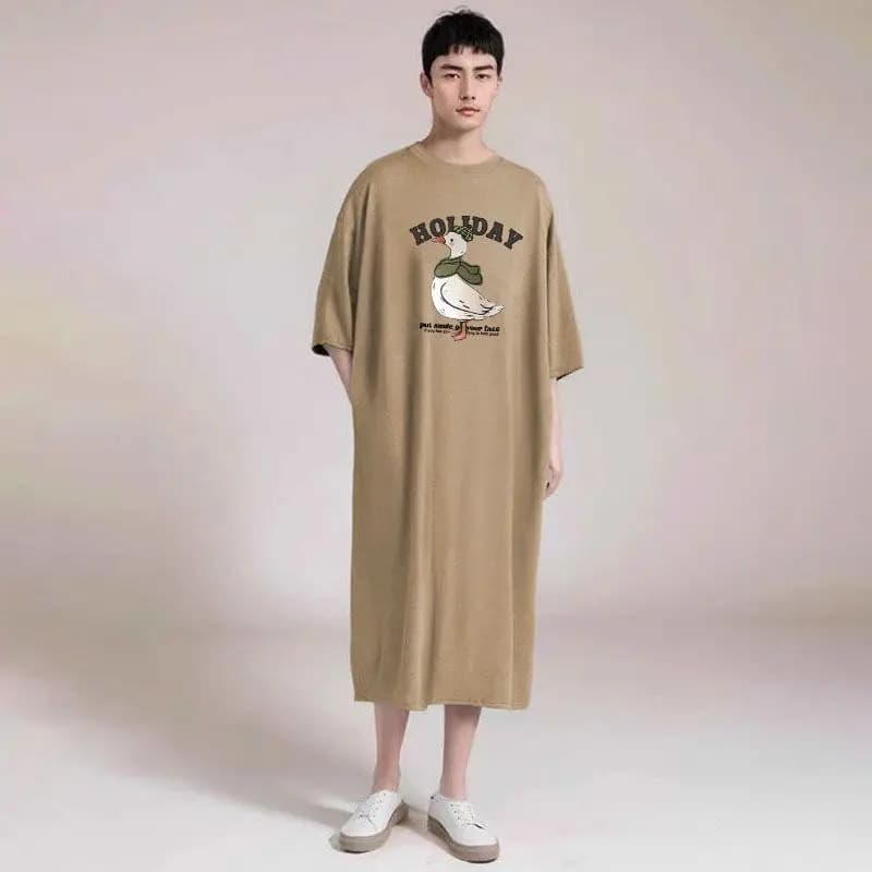 Men Stylish Pullover Nightgown Bathrobe Fashion Commute Style Knee-length Robe Plus Size Loose Soft Comfortable Home Wear