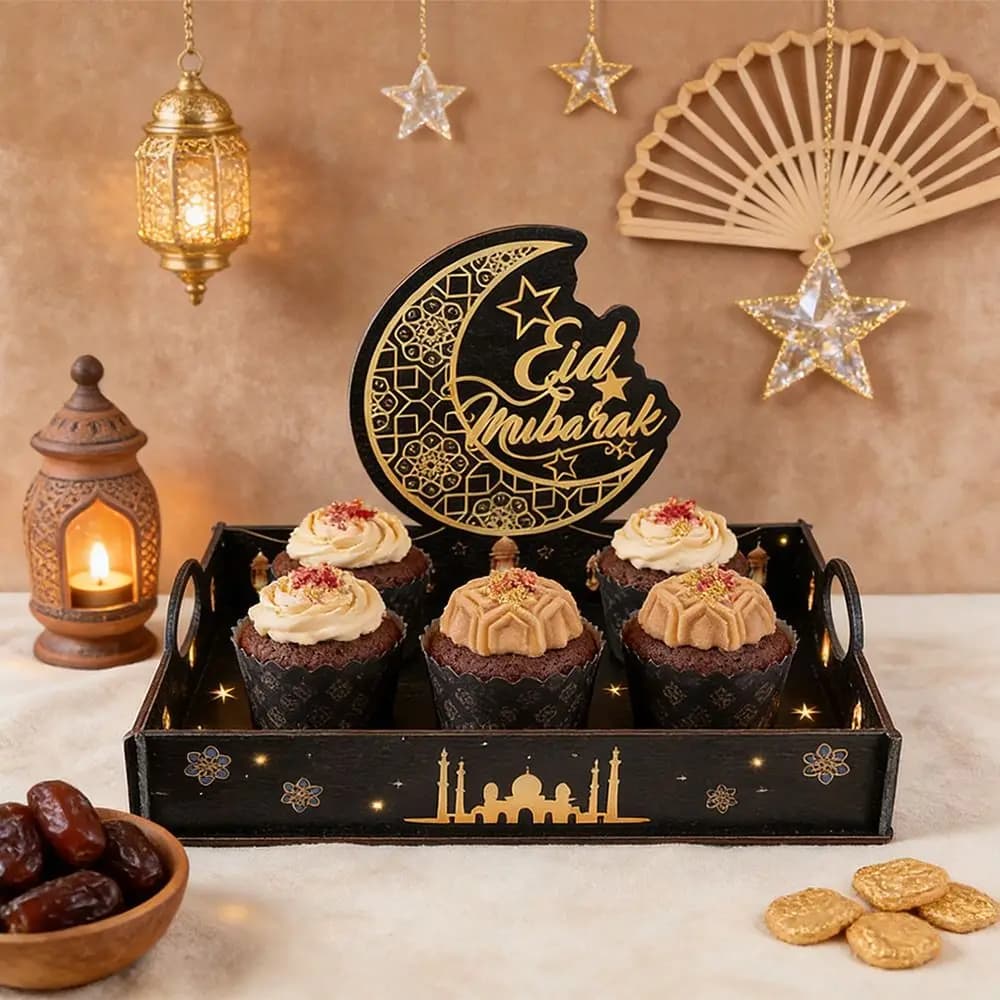 Wood Tray Organizer Moon and Star for Ramadan, Funny Container Handmade for Dessert, Porta Cibo Staccabile for Islamic and Muslim Holidays