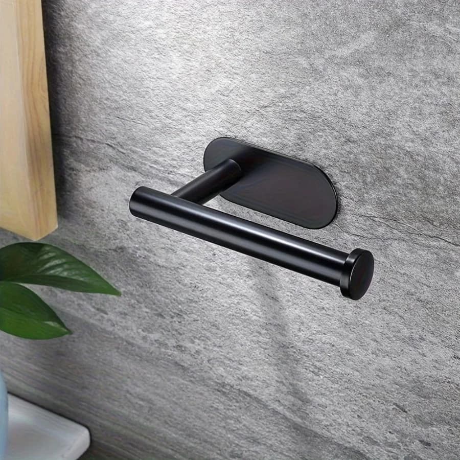 1pc Toilet Paper Holder - Self-Adhesive Toilet Paper Holder, SUS 304 Stainless Steel No-Drill Toilet Roll Holder, Matte Black