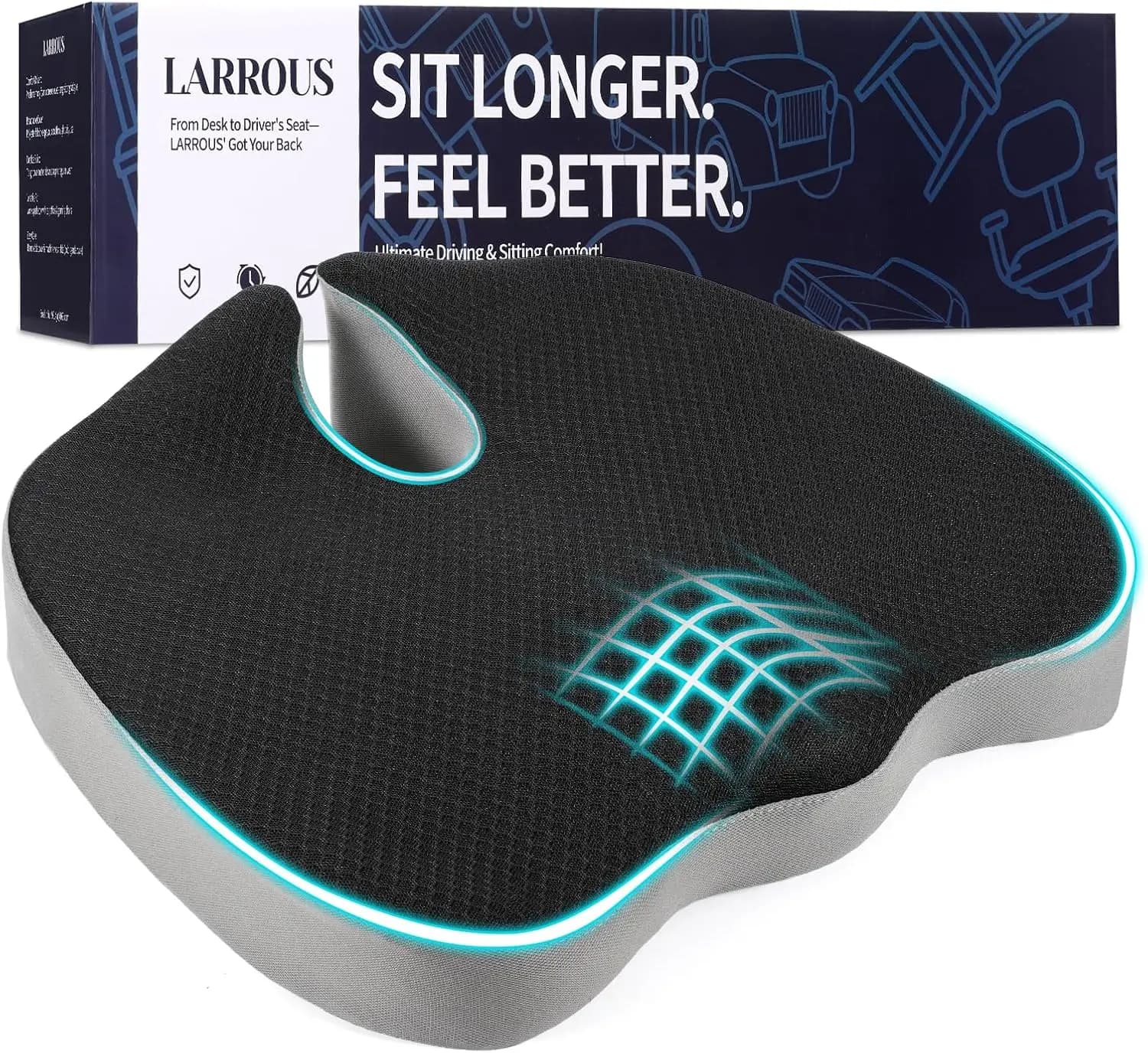 Cuscino Ergonomico in Memory Foam – Sollievo dal Dolore al Coccige e alla Parte Bassa della Schiena, a Forma di U, Antiscivolo, con Fodera Lavabile