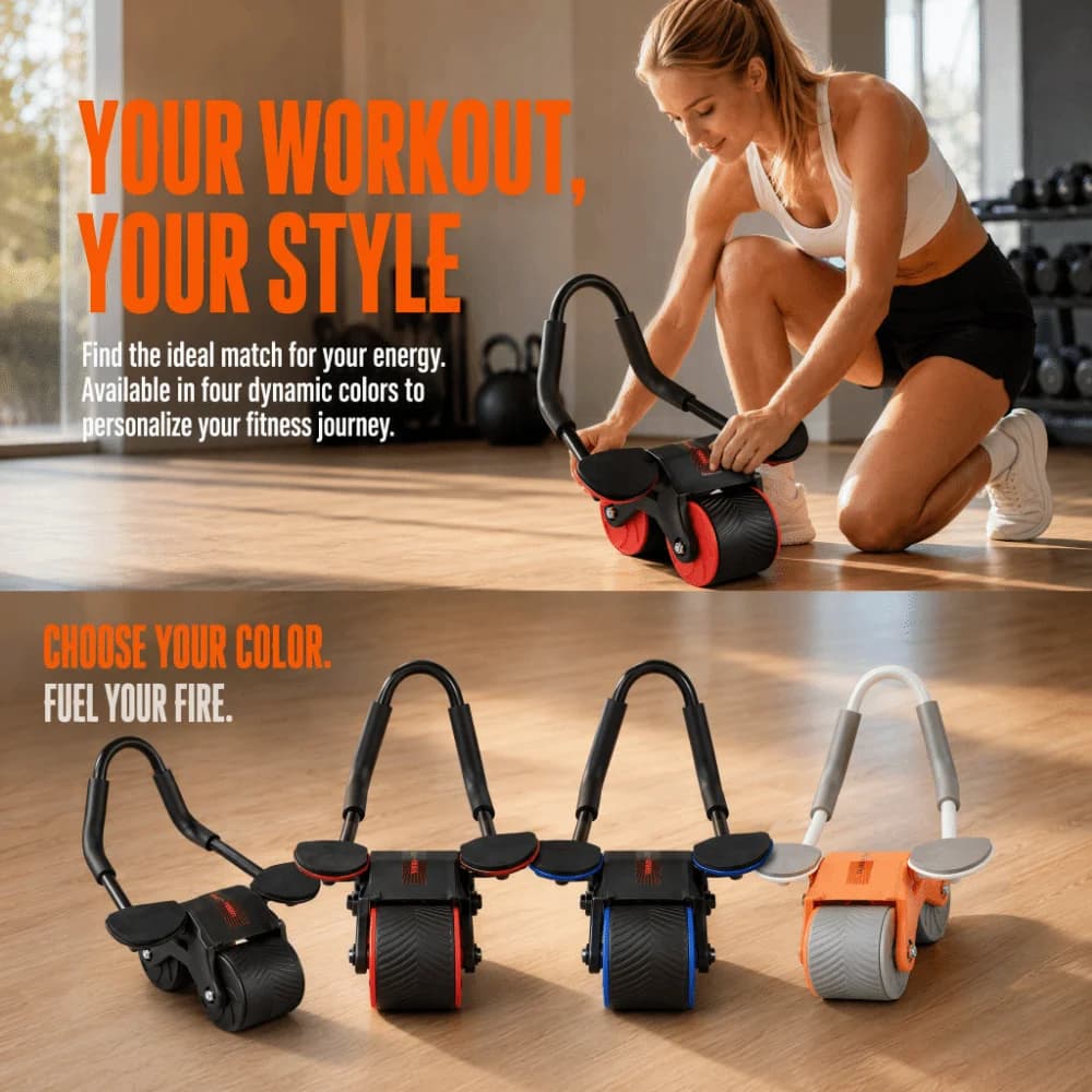 Automatic Rebound Ab Roller Wheel Knee Mat Elbow Support Abdominal Wheel 2-Wheel Silent Core Trainer Core Strength Training