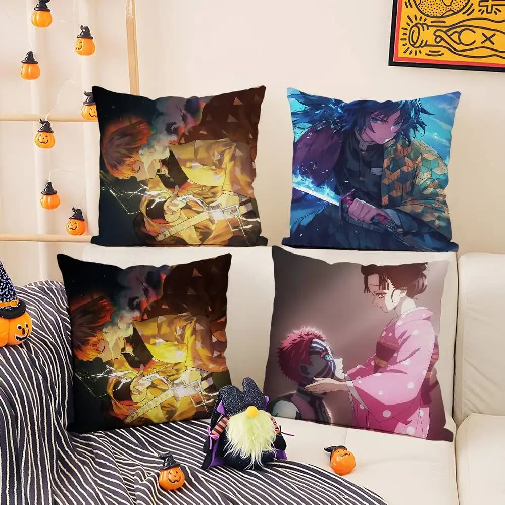 Copricuscino in peluche Demon Slayer Rengoku Kyojuro, morbido copricuscino in peluche corto per divano, camera da letto, decorazione per la casa, idea regalo