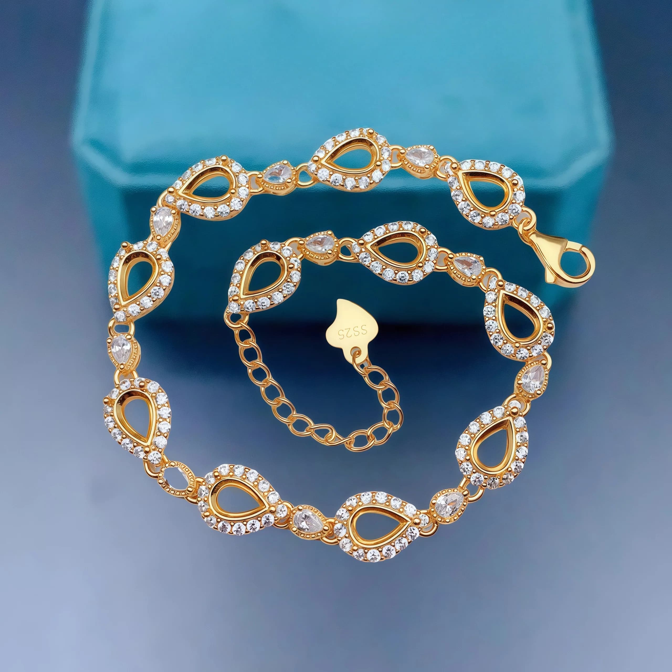 L S925 Argento sterling FAI DA TE Vuoto Impostazioni del supporto del braccialetto 4*6mm Goccia d'acqua Pietra Fine Fascino Design dei gioielli Zircone di lusso per Wo