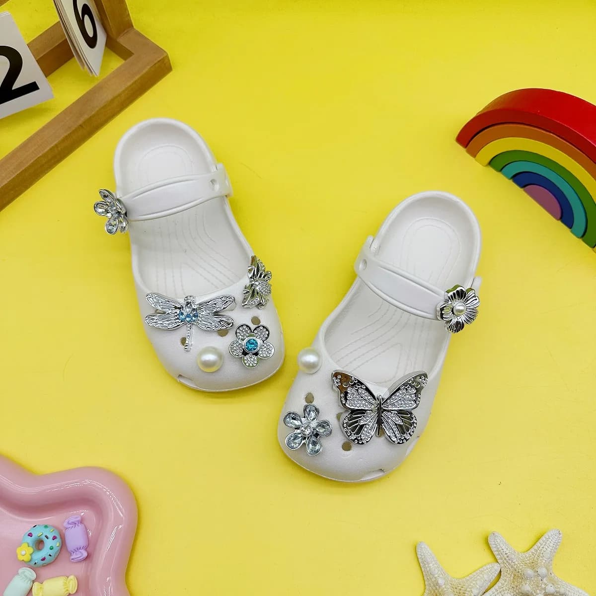 Summer Cartoon Dragonfly Butterfly Ballet Shoes Mary Jane Girls' Closed-Toe Sandals Beach Shoes Clogs