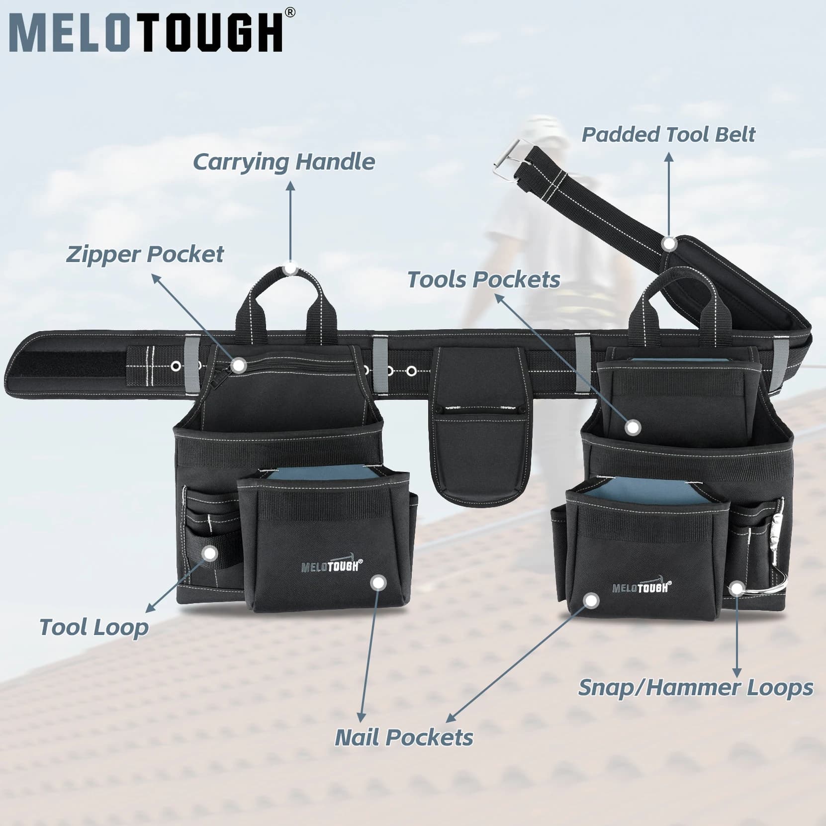 21 Pockets Heavy Duty Tool Belt Organizer, Adjustable Construction Work Apron Pouch for Electrician Carpenter Framer