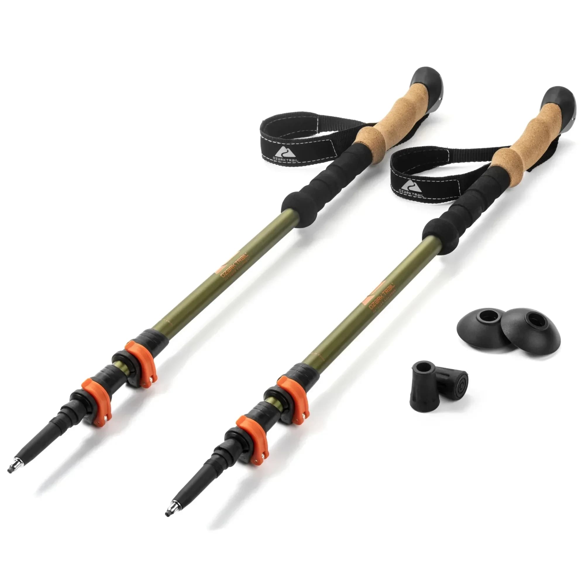 Bastoncini da trekking con chiusura rapida regolabile in alluminio di marca con impugnatura in sughero, 2 bastoncini da trekking