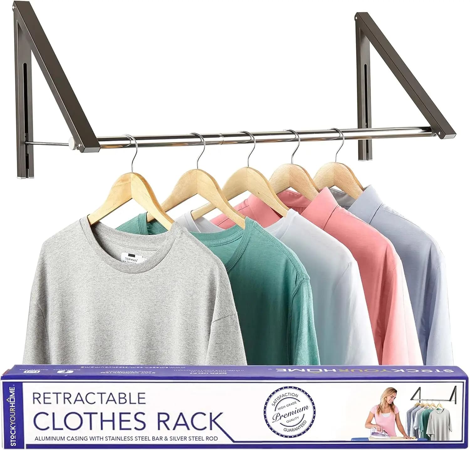 Wall coat rack with extendable rod, Stendibiancheria Retractable for Laundry, Grey