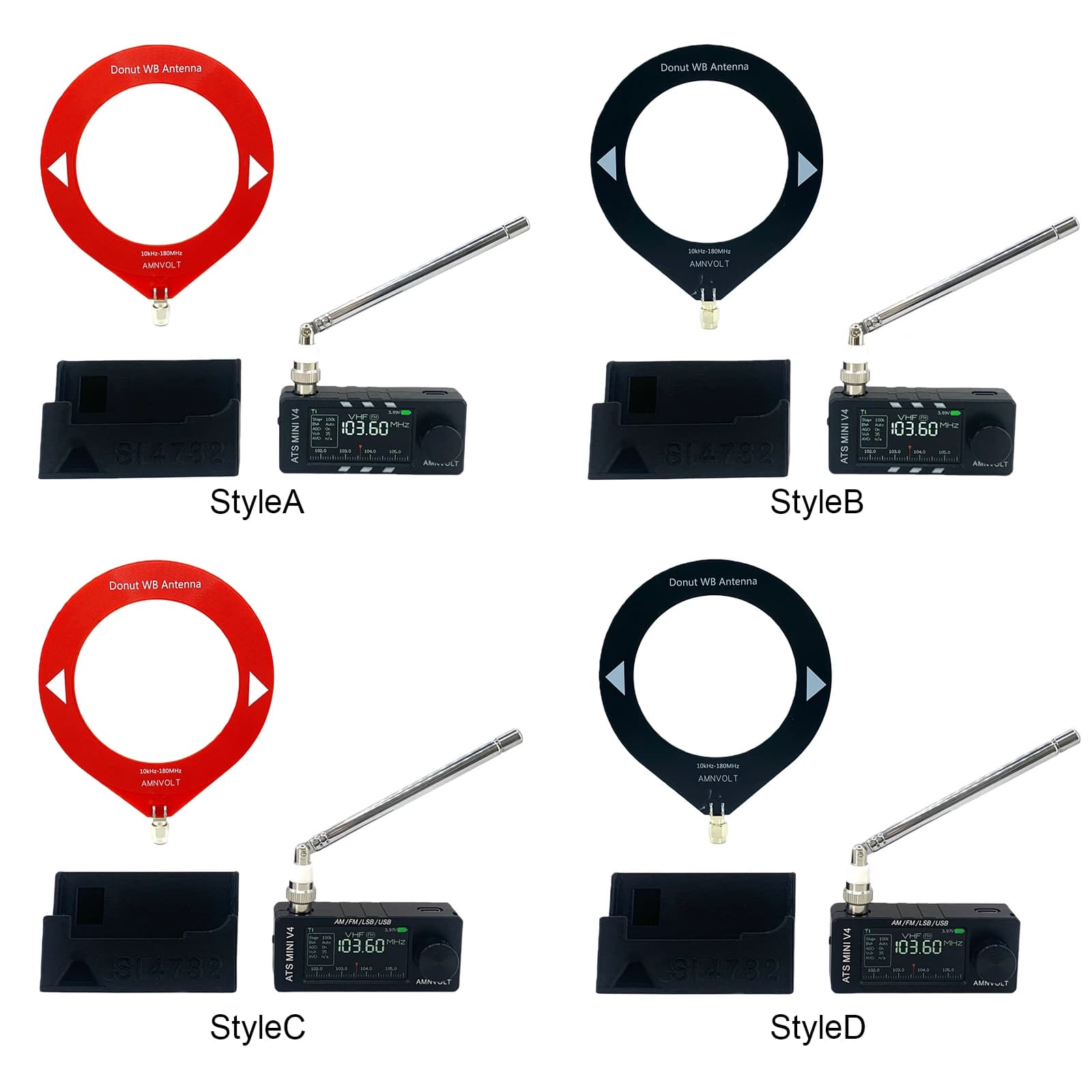 Radio AMNVOLT V4 ATS MINI con Supporto e Amplificatore per Cuffie, Radio DSP Si4732 con Schermo IPS da 1,9 Pollici per Escursioni, Campeggio e Passeggiate