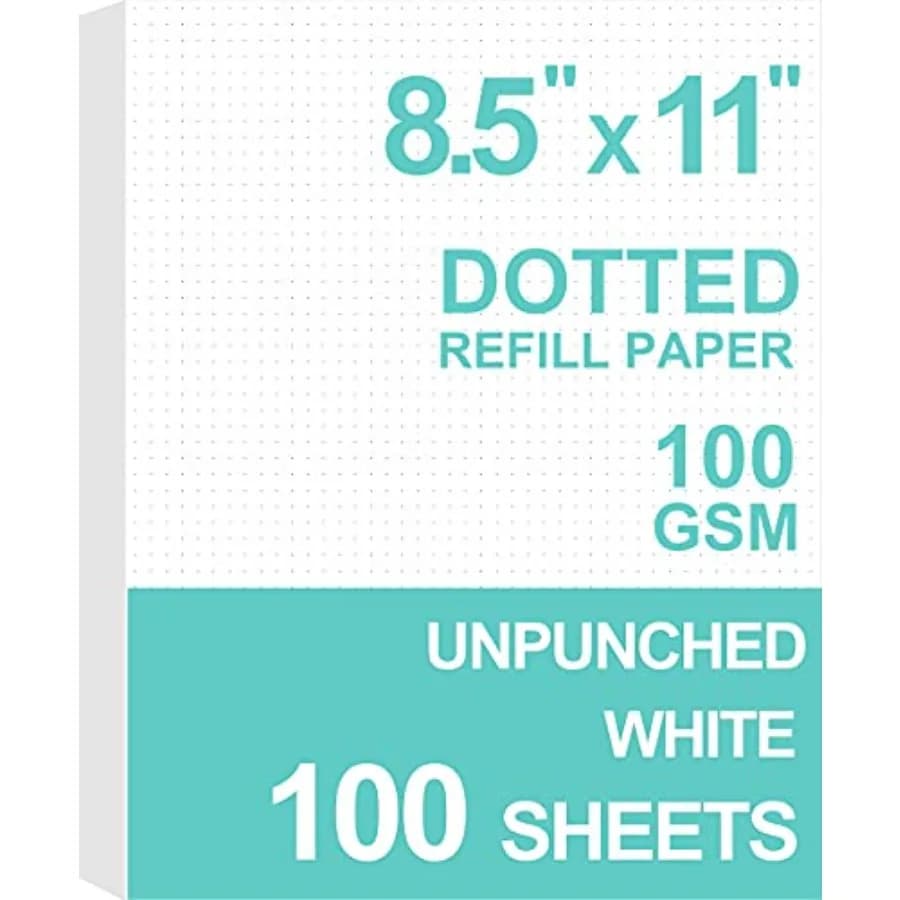 Letter Size Unpunched Refill Paper, Loose Leaf Filler Paper for Ring Binder/Disc Notebook Planner Inserts, 100gsm Dot Grid Whit