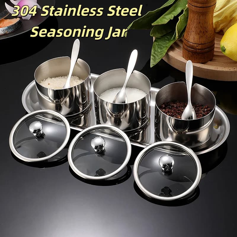 Set di Contenitori per Spezie in Acciaio Inox 304, Combinazione di Barattoli per Cucina, Utensili per Pepe, Sale, Zucchero, Sesamo