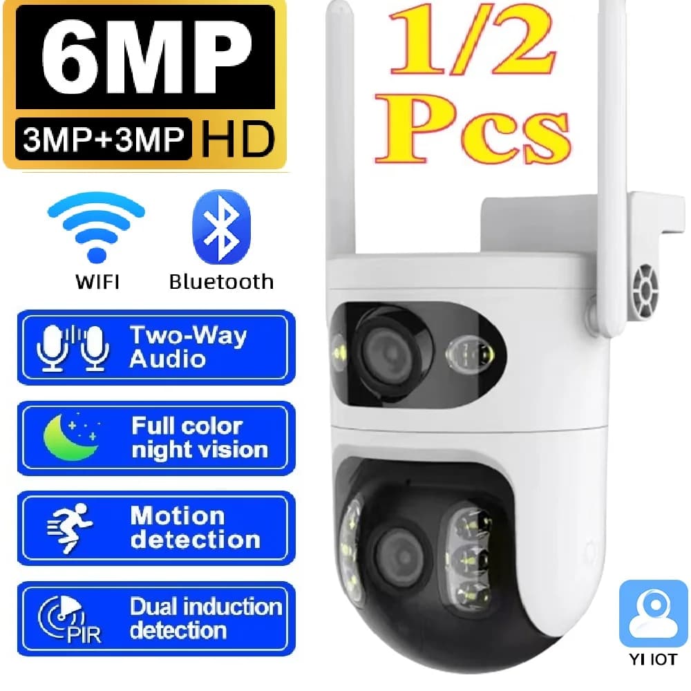 Telecamera WiFi 6MP a Doppia Lente, Telecamera IP 4K per Esterni, Wireless con Tracciamento Automatico AI, Connessione Bluetooth Rapida, Videosorveglianza CCTV