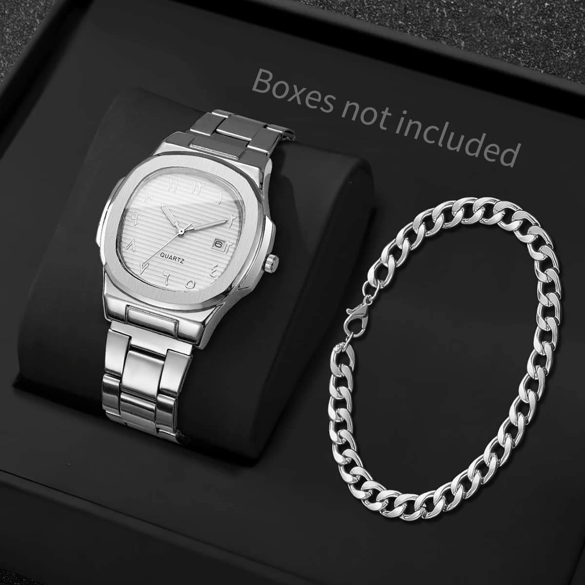 Set di 2 orologi da polso da uomo con quadrante quadrato alla moda, calendario, movimento al quarzo, bracciale, orologi da uomo per affari, Reloj Hombre (senza scatola)