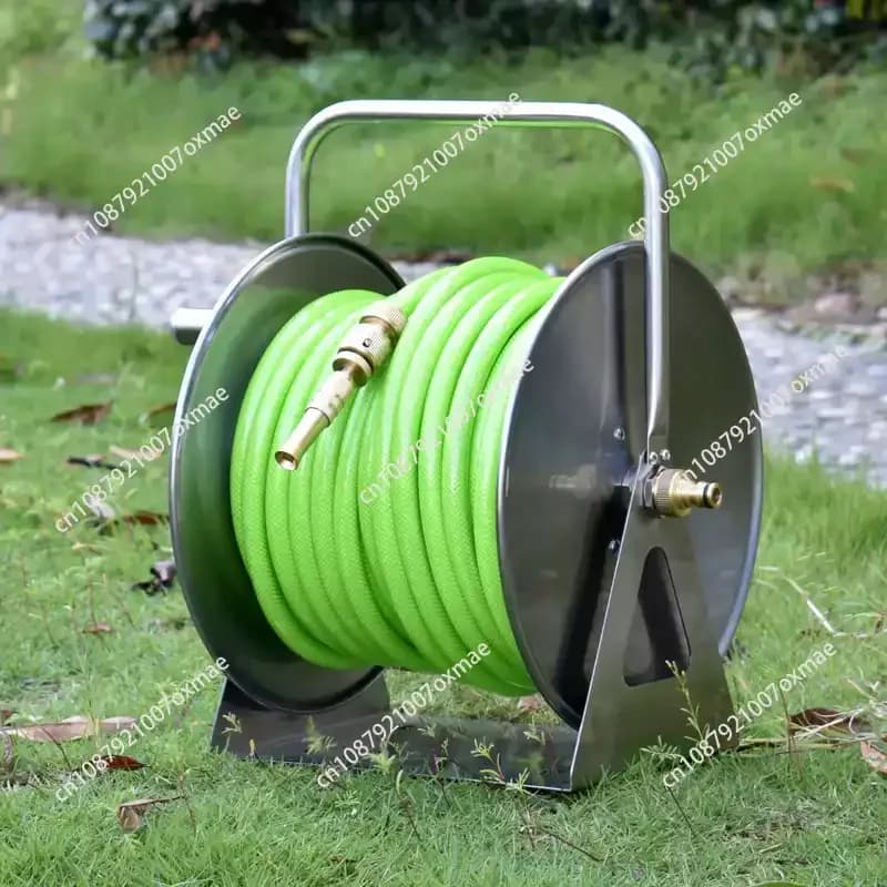 Avvolgitubo da Parete Portatile in Acciaio Inossidabile Resistente, Supporto per Sistemi di Irrigazione da Giardino, Carrello Porta Tubi, Rastrelliera per Tubi di Lavaggio