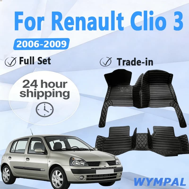 Tappetini per auto automobilistici personalizzati per Renault Clio 3 2006 2007 2008 2009 Tappetini per auto da donna in pelle di lusso per auto