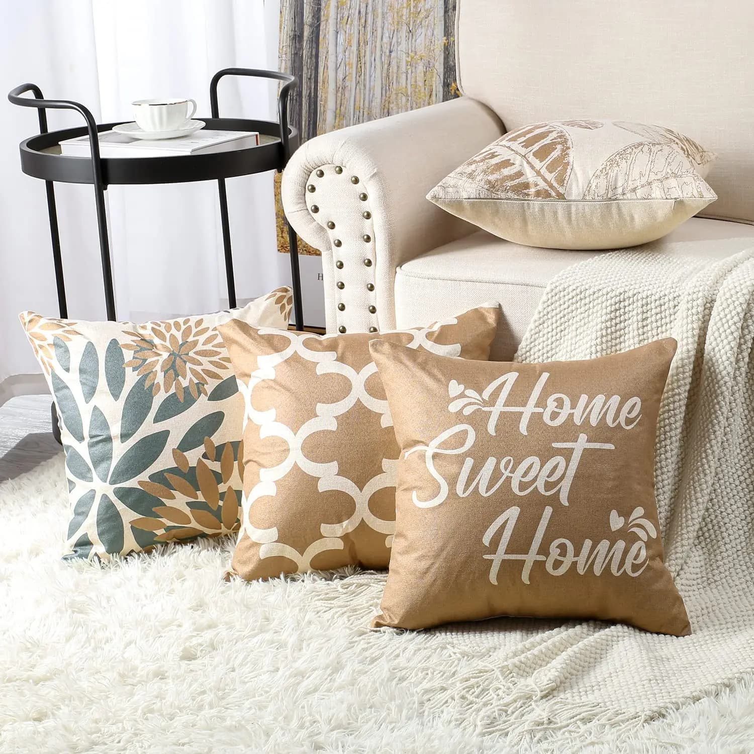 Light brown leaf geometric linen pillow cover for car, living room, sofa, bedroom, home decoration, pillowcase 40x40 45x45 50x50 60x60